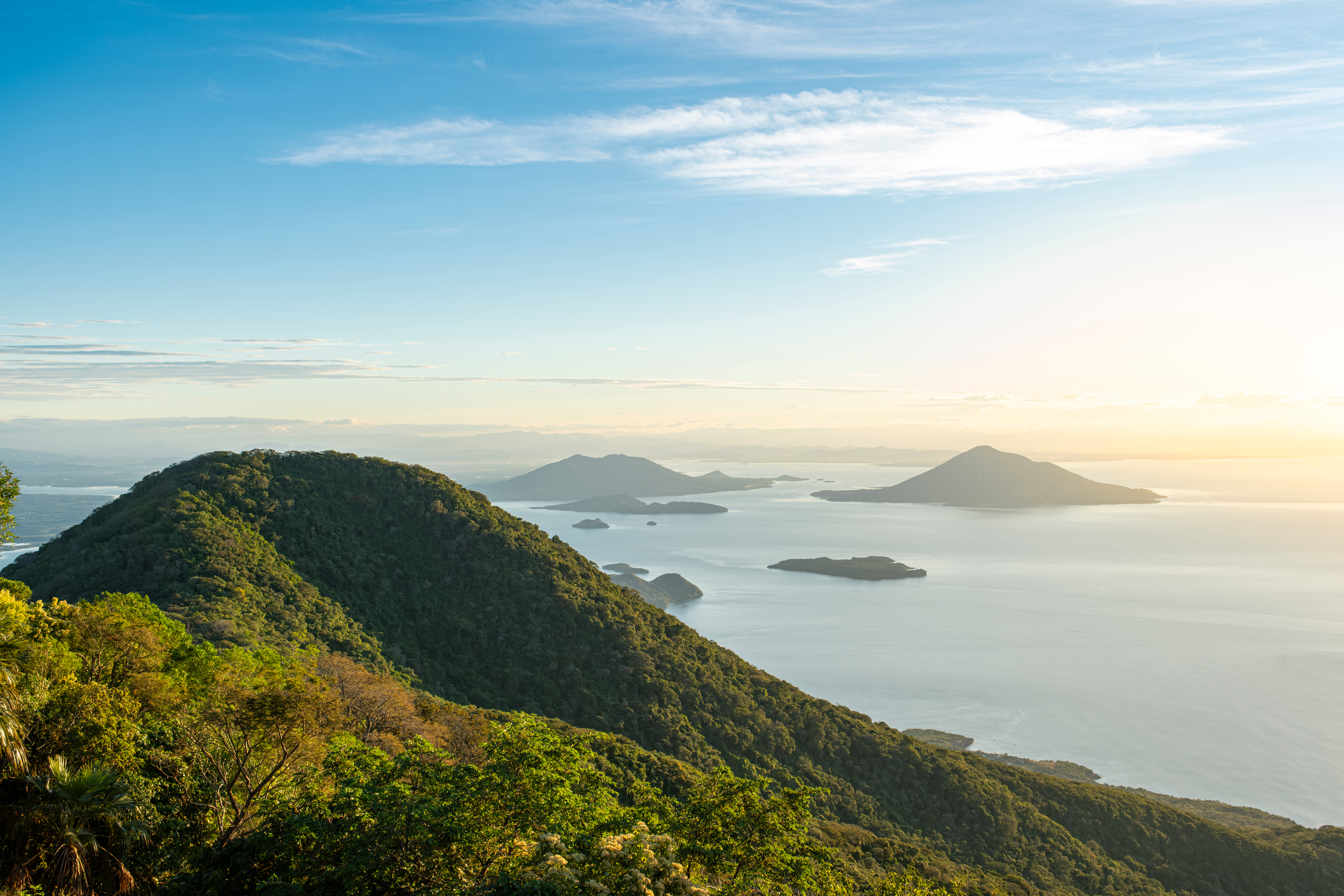 View Of Fonesca Gulf And La Union Bay From The Top Of Conchagua Volcano Observation Platform At Sunrise Hour In El Salvador. View Of Fonesca Gulf And La Union Bay From The Top Of Conchagua Volcano Observation Platform At Sunrise Hour In El Salvador.
