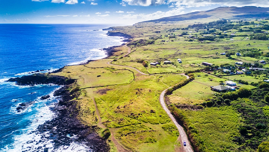 Aerial view of Hanga Roa, Easter Island