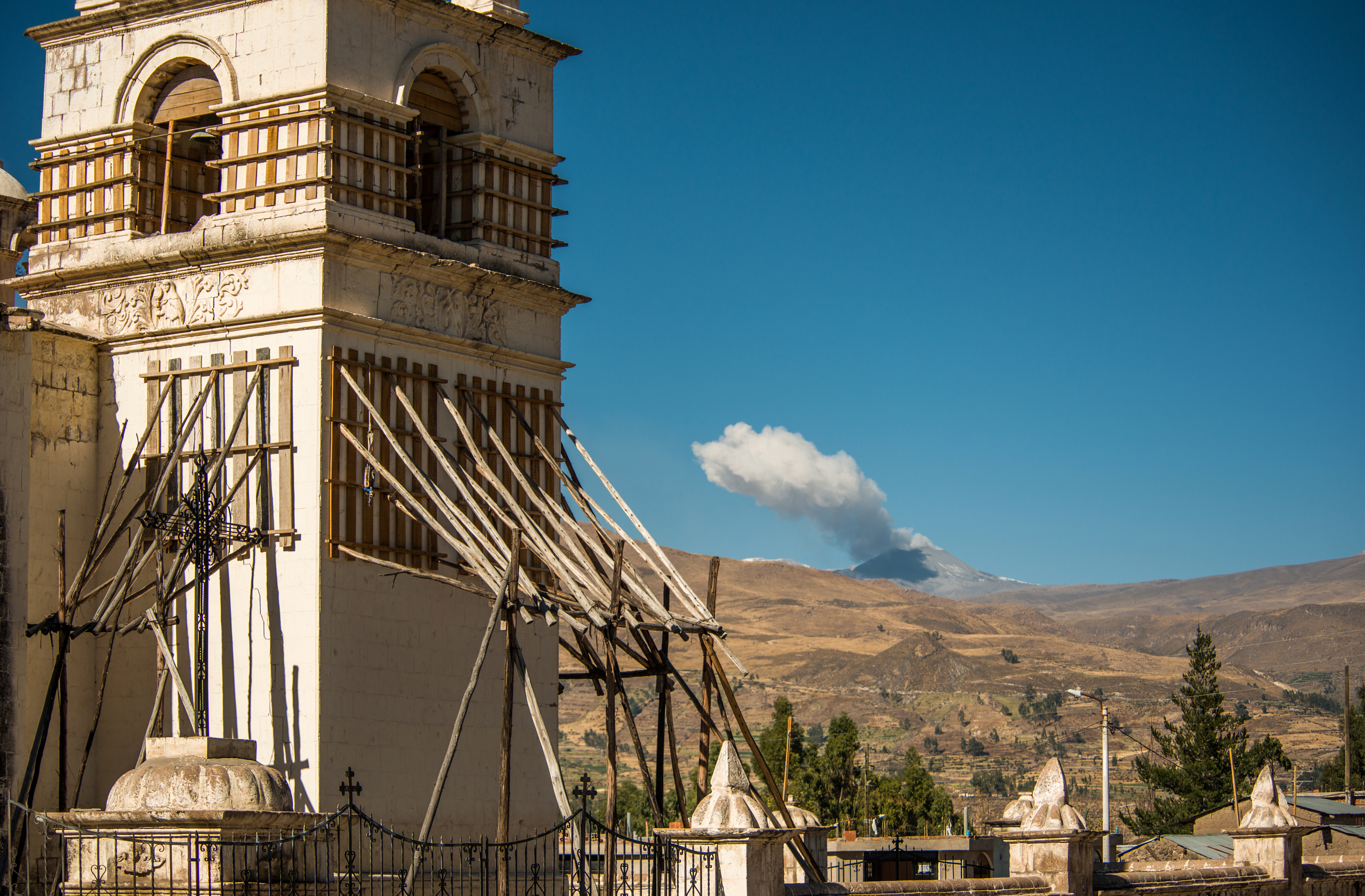 Peru, Yanque Village And Volcano