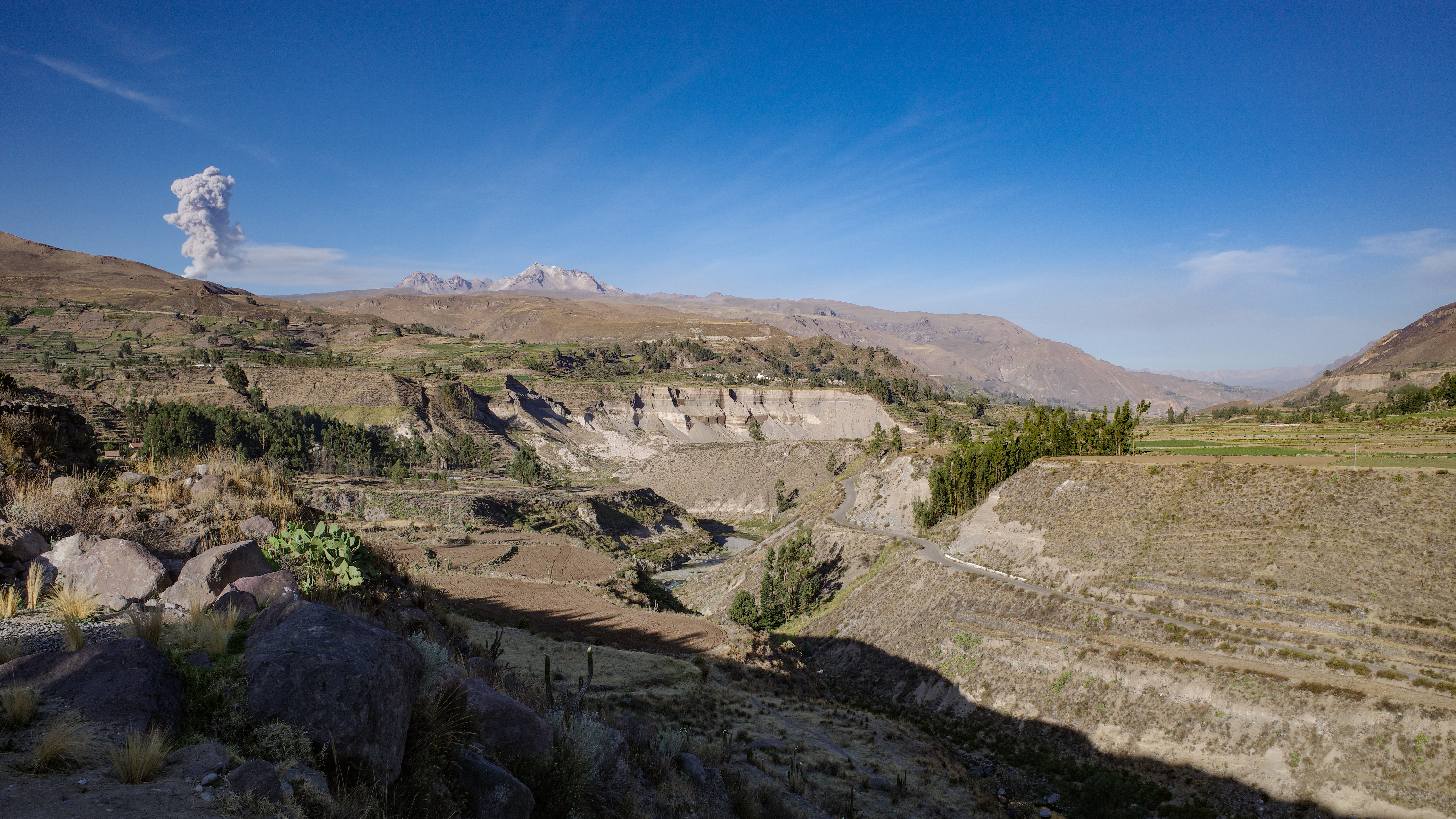 Peru Colca Canyon, Panoramic Views Of The Colca Valley And The Active Sabancaya Volcano