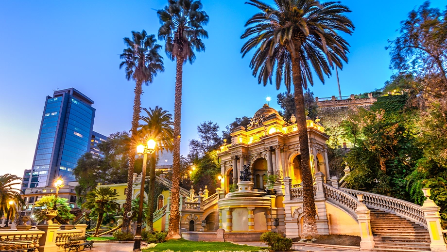 Neptune Fountain night view, Santiago