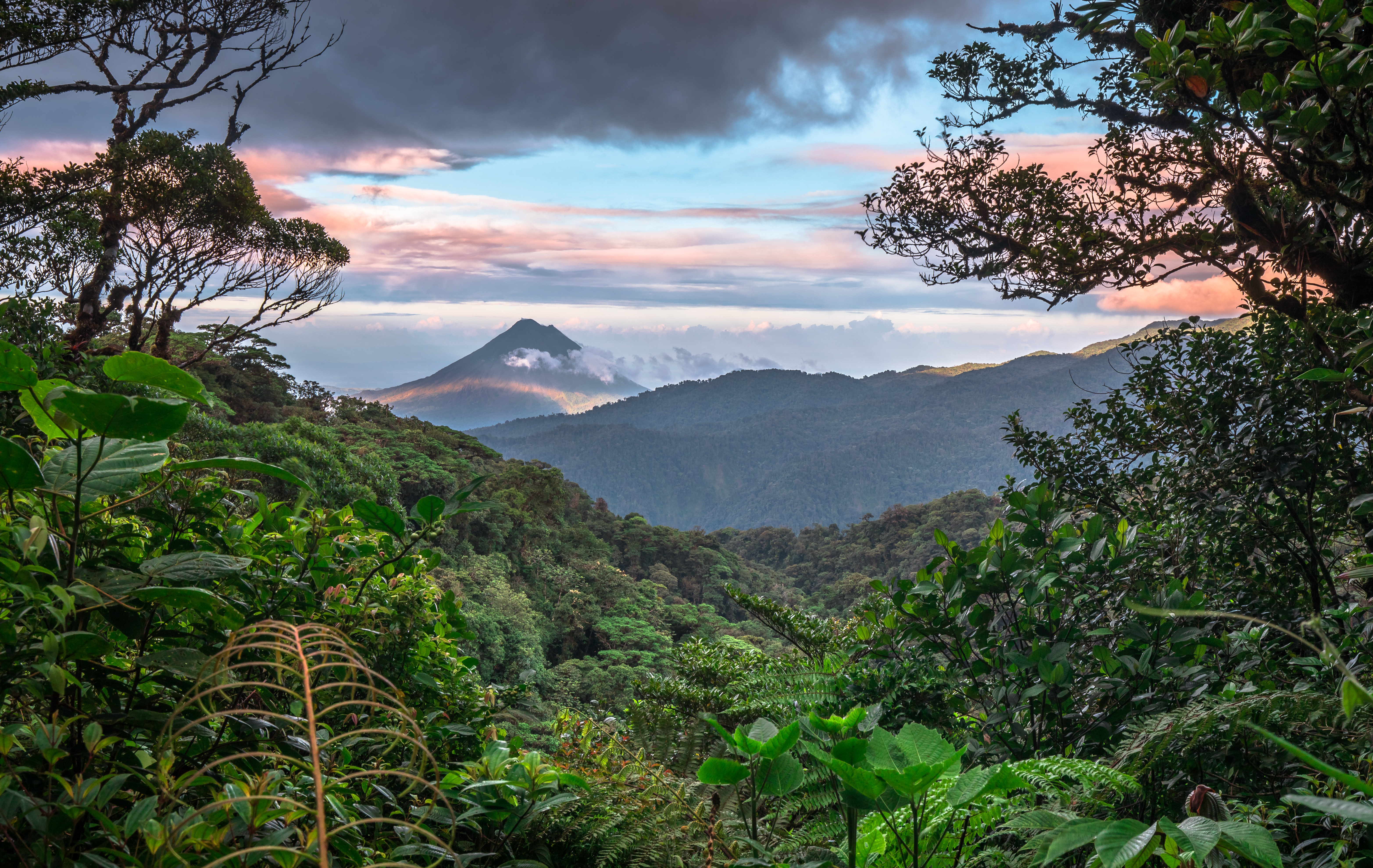 Costa Rica Volcan Arenal Dominates The Landscape During Sunset, As Seen From The Monteverde Area, Costa Rica.