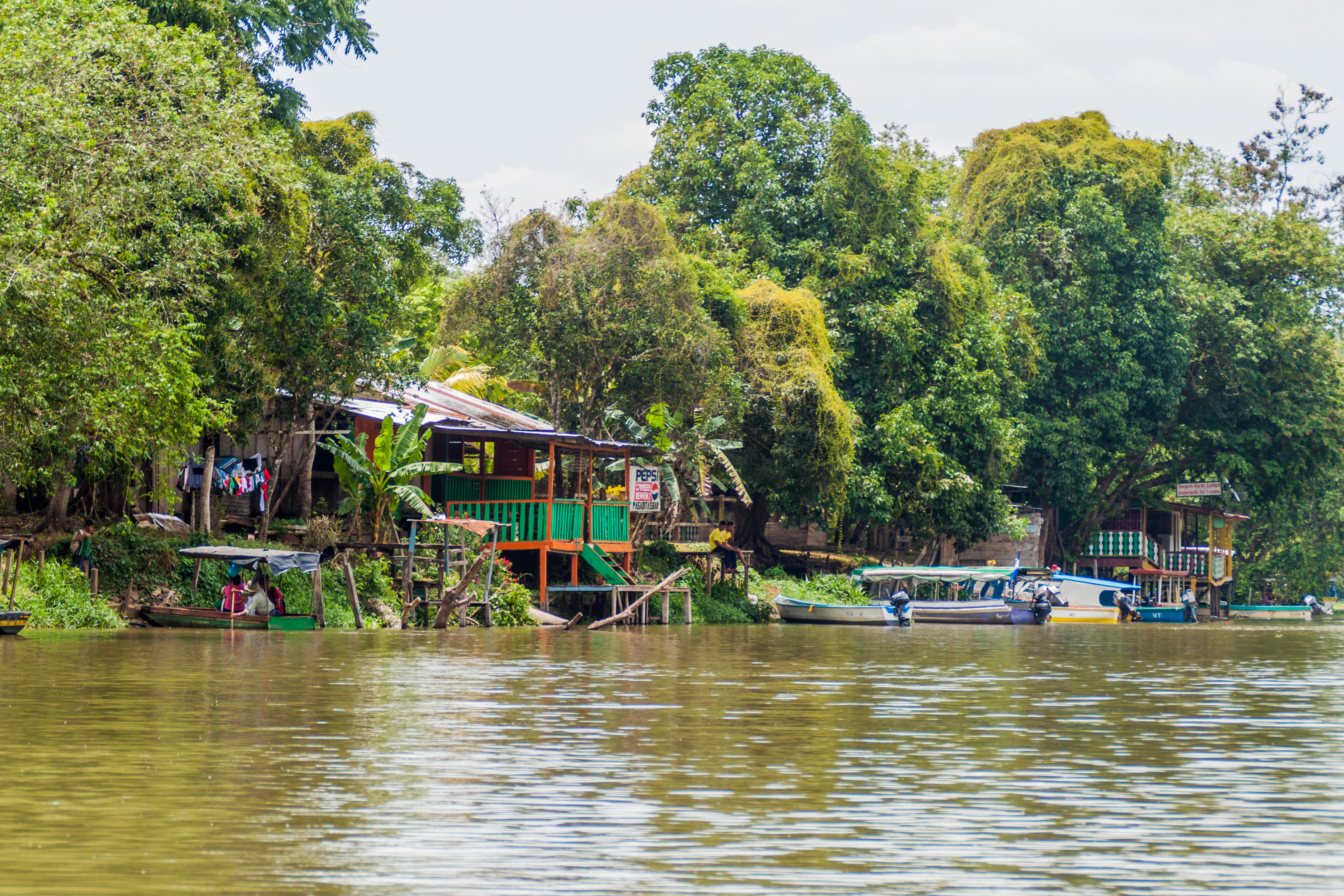 Nicaragua, Boats At A Pier In Boca De Sabalos Village At San Juan River,