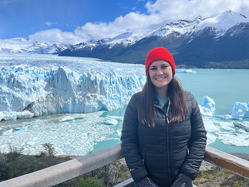 Catrin on one of the most spectacular glaciers in the world, Perito Moreno Glacier