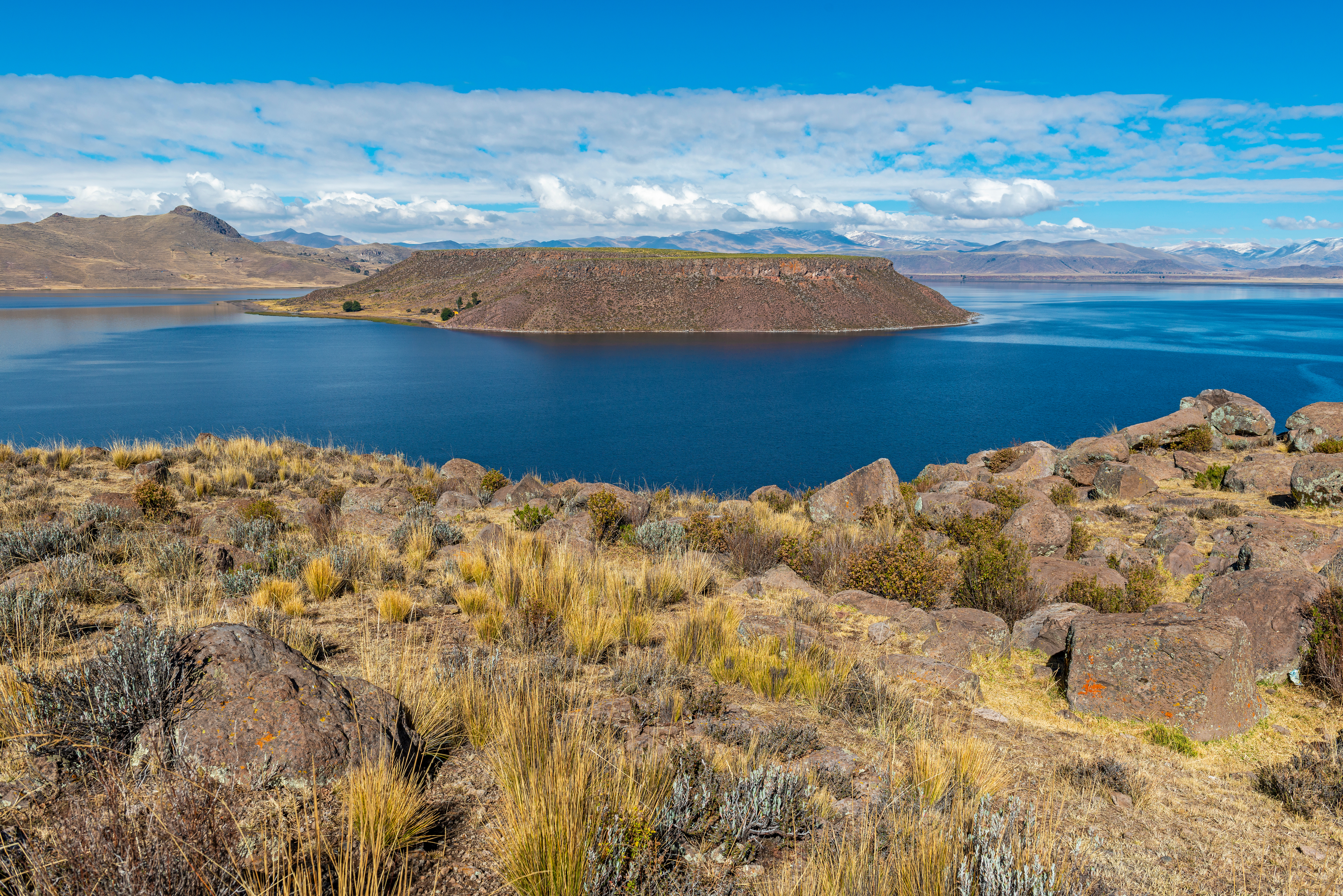 Peru, Puno, Umayo Lake By Sillustani Funerary Towers, Titicaca Lake Region