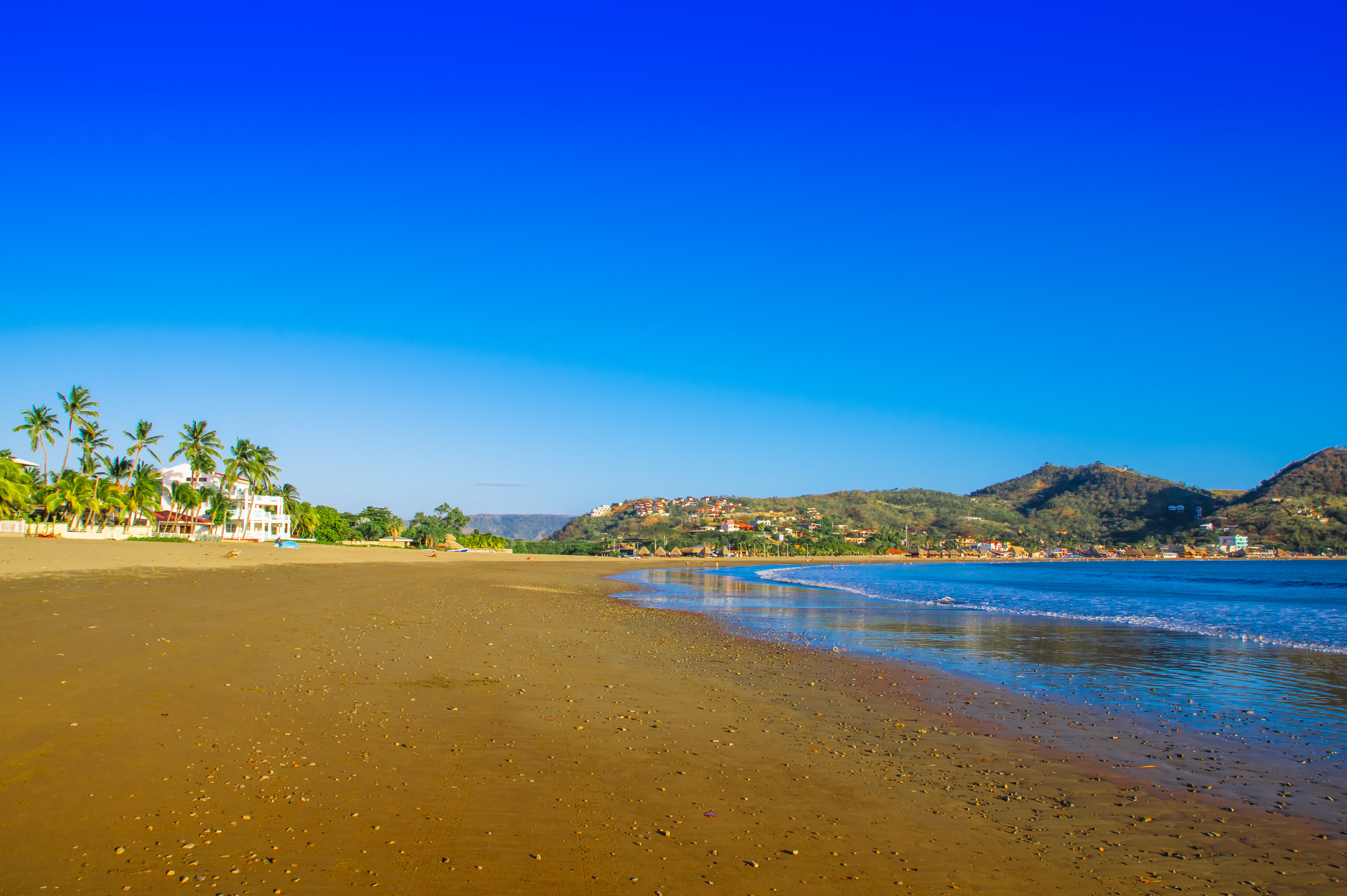 Nicaragua, San Juan, Beach, Beautiful Outdoor View Of Empty Blue Water Beach In San Juan Del Sur