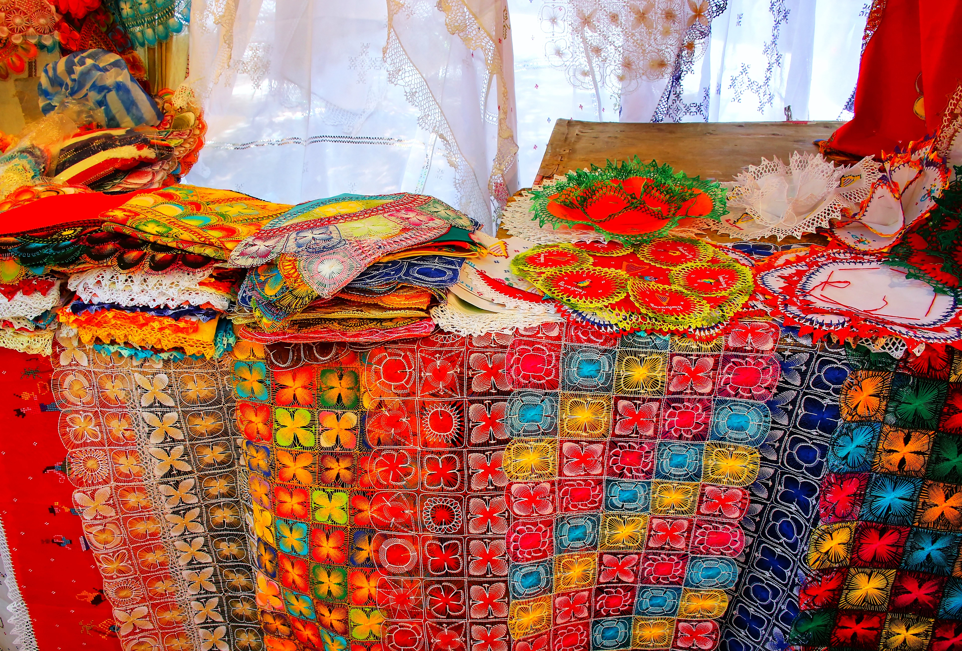 Display of nanduti at the street market in Asuncion, Paraguay